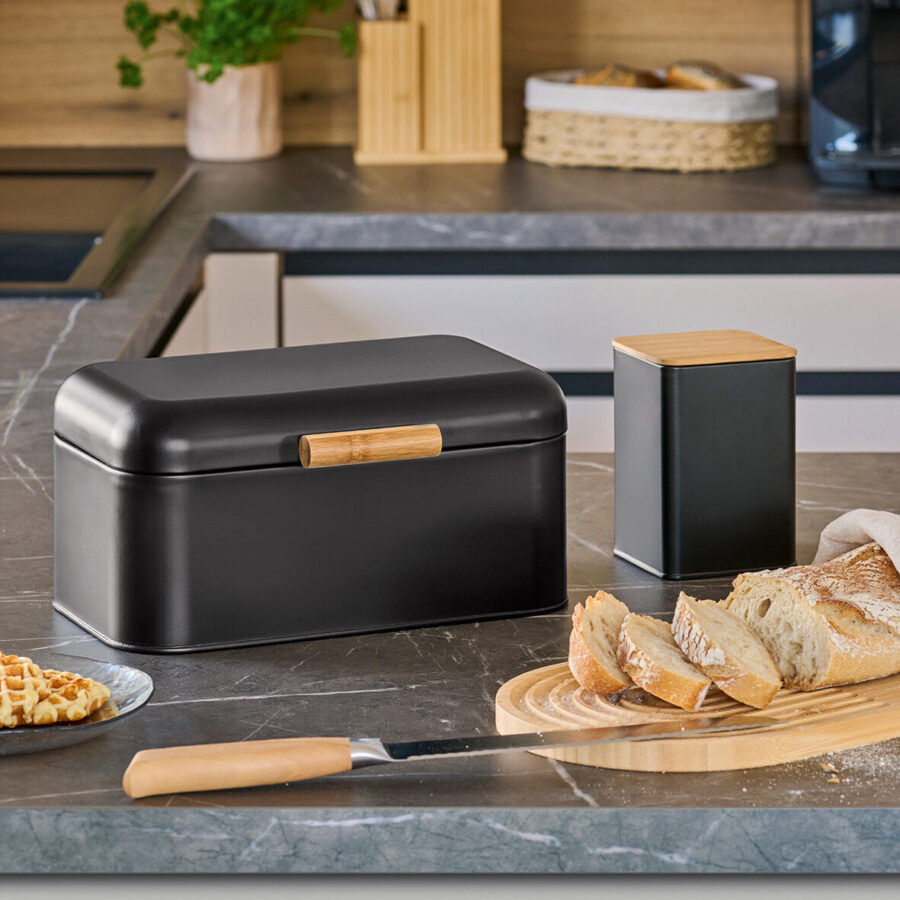 Brotkasten, Metall/Bambus, schwarz – Lifestyle 1