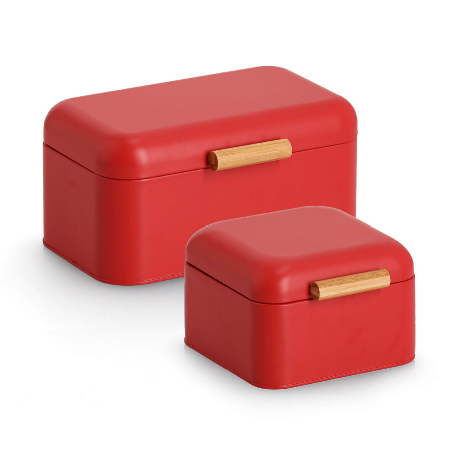 Brotkasten, Metall/Bambus, rot – Ansicht 2