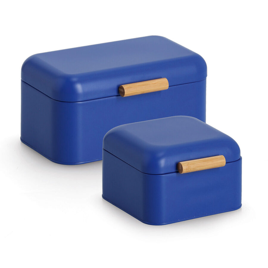 Brotkasten, Metall/Bambus, blau – Ansicht 4