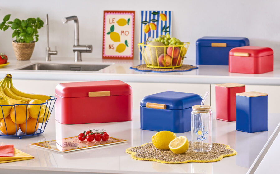 Brotkasten, Metall/Bambus, blau – Lifestyle 2