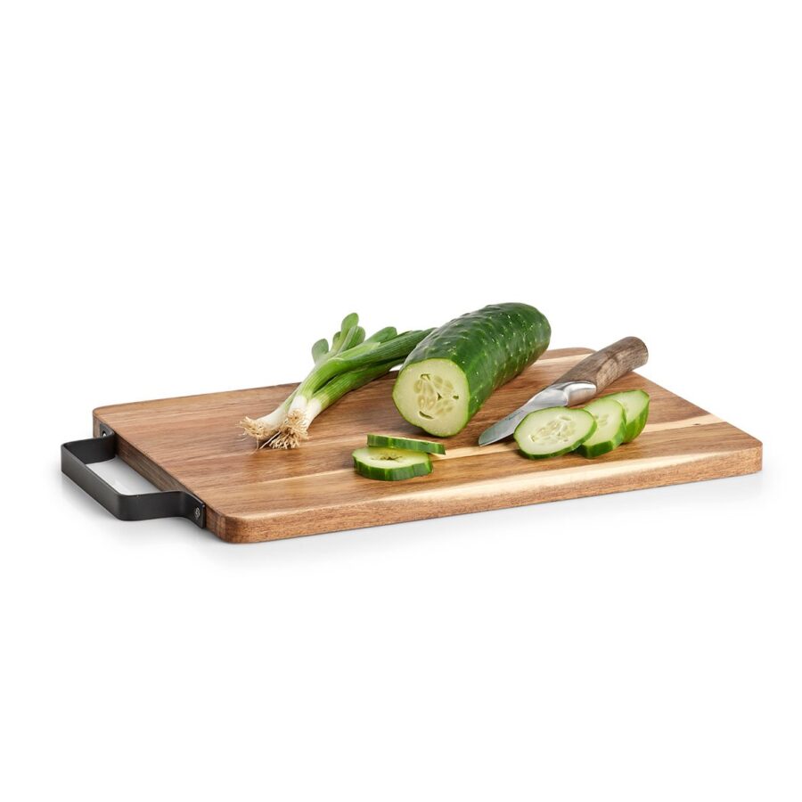 Schneide-/Servierbrett m. Metallgriff, Akazie – Ansicht 2