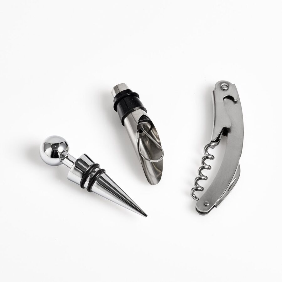 Wein-Set, 4-tlg., Gummibaum/Glas/Edelstahl – Ansicht 3