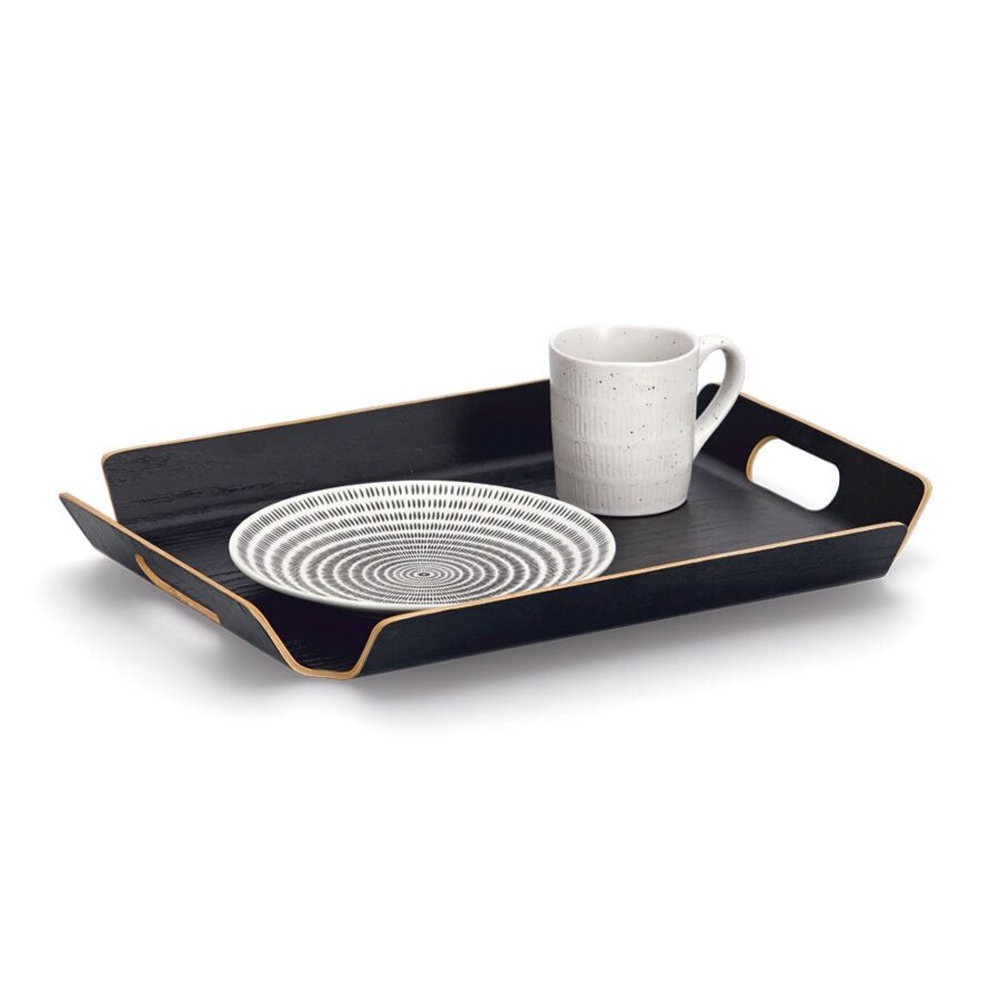 Serviertablett, Holz/Wengefurnier, schwarz – Ansicht 3