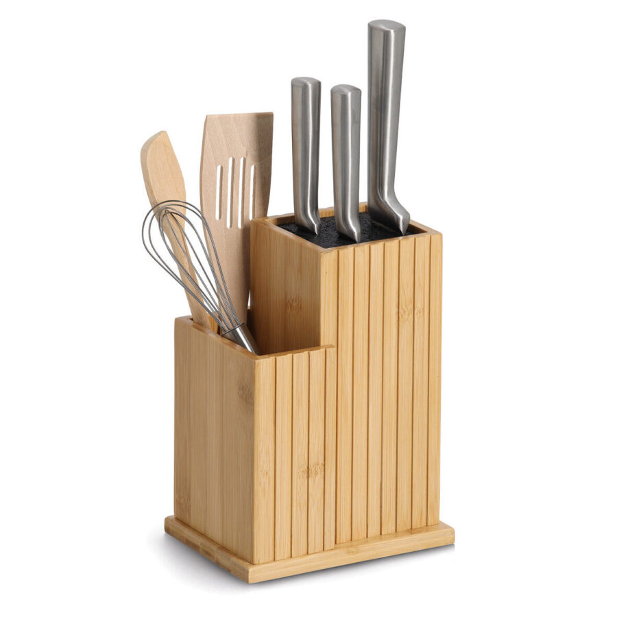 Messerblock m. Utensilienhalter, Bambus/Kunststoff – Ansicht 2