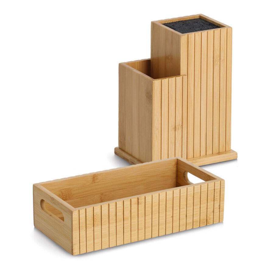 Messerblock m. Utensilienhalter, Bambus/Kunststoff – Ansicht 3