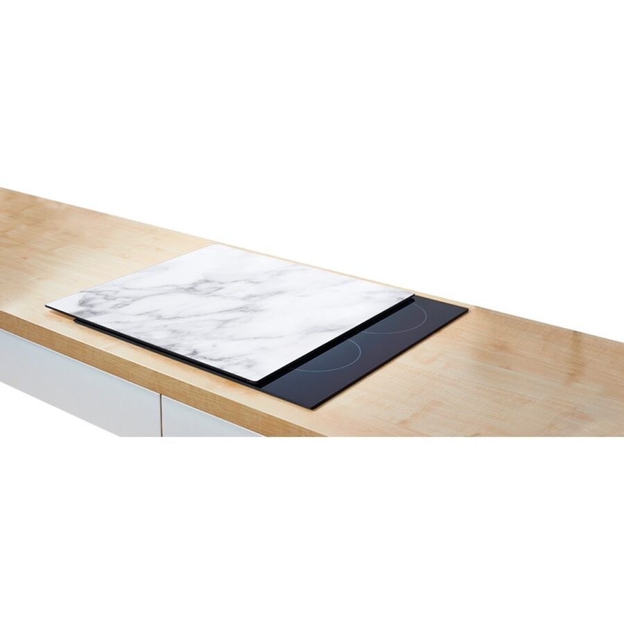 Herdblende-/Abdeckplatte "Marmor", Glas, weiß – Ansicht 2