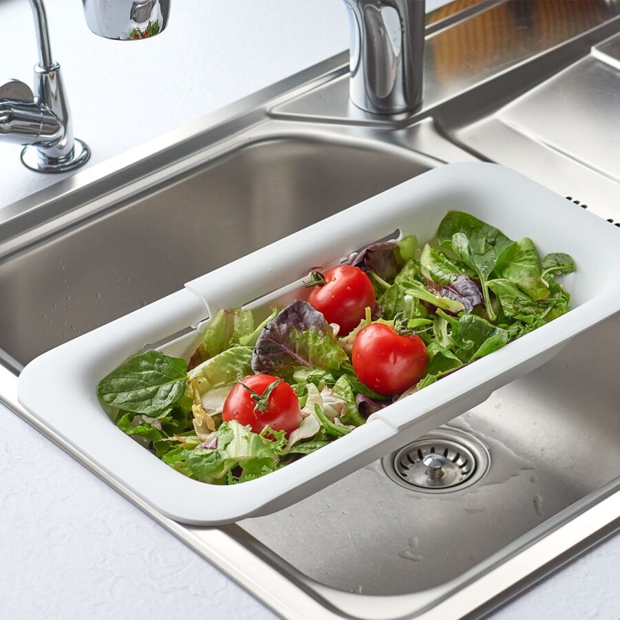 Spülbeckensieb, ausziehbar, Kunststoff, weiß – Ansicht 2