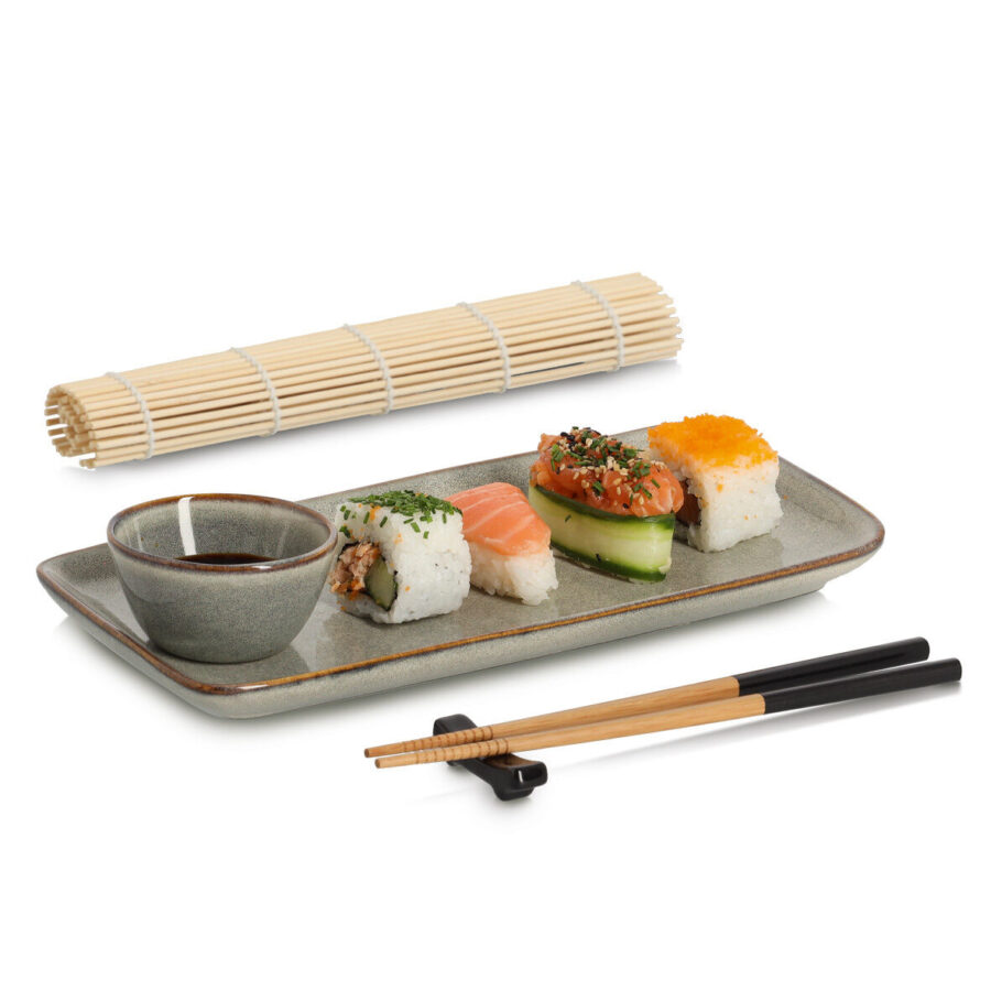Sushi-Set, 5-tlg., Steingut/Bambus – Ansicht 3