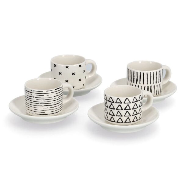 Espresso-Set, 8-tlg., Porzellan, schwarz/weiß