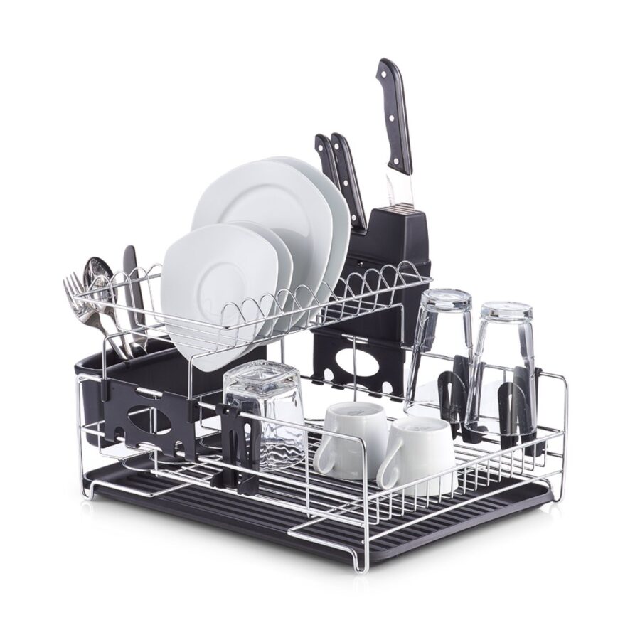 Geschirrabtropfständer, Metall/Kunststoff, schwarz – Ansicht 2