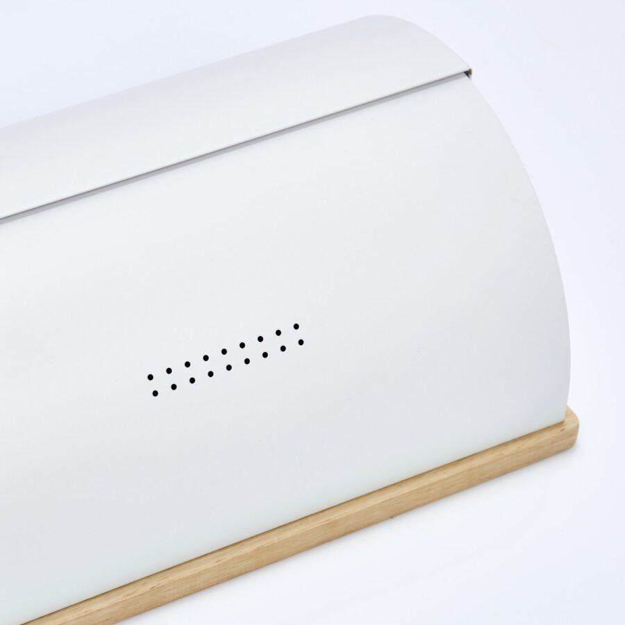 Brotkasten, Metall/Gummibaum, weiß – Ansicht 2