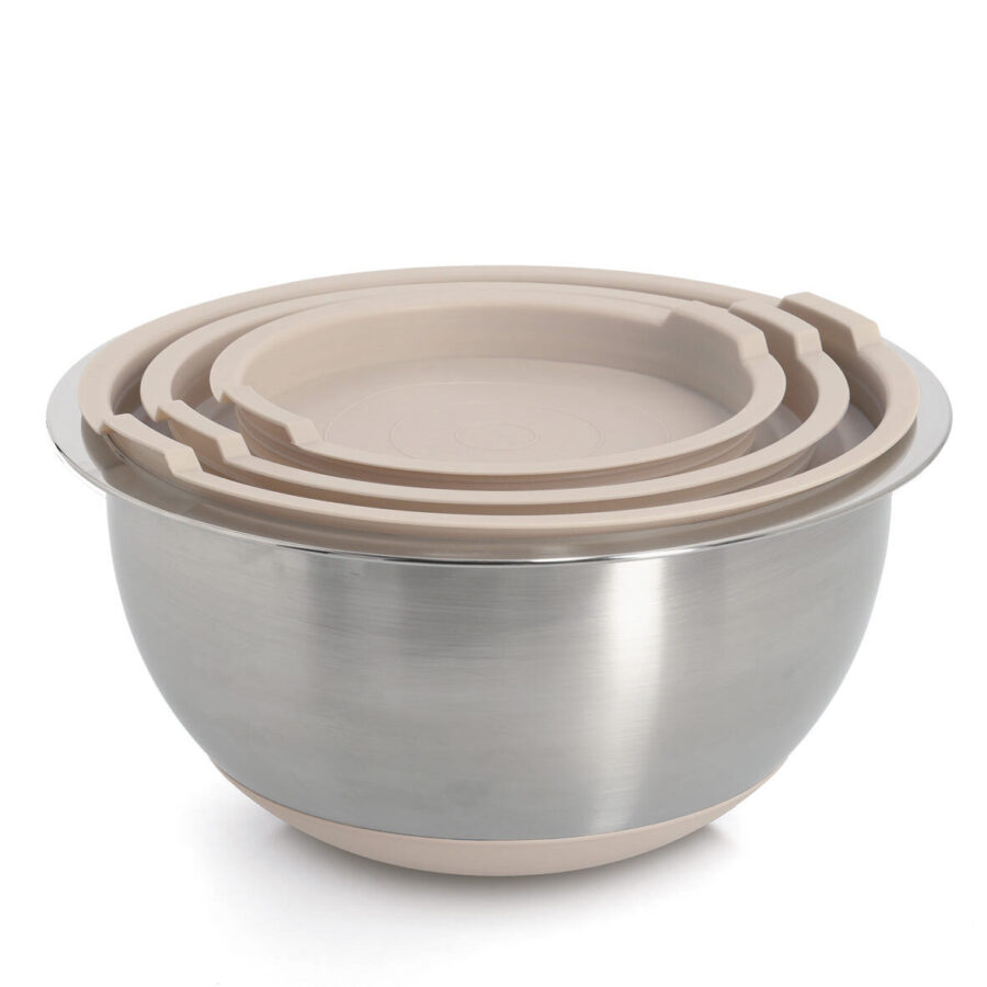 Schüssel-Set mit Deckeln, 3-tlg., Edelstahl/ – Ansicht 3