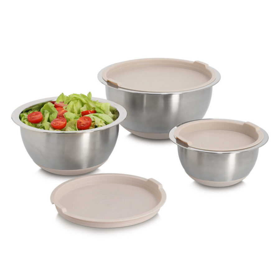 Schüssel-Set mit Deckeln, 3-tlg., Edelstahl/ – Ansicht 8