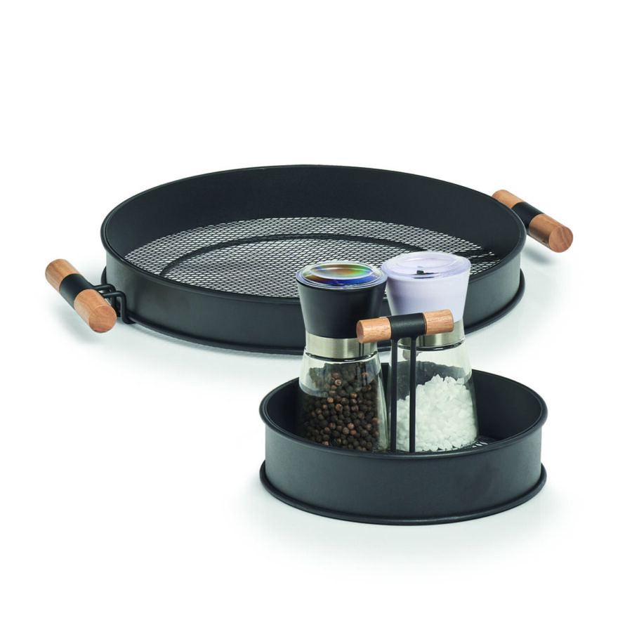 Serviertablett, Metall/Holz, schwarz – Ansicht 2