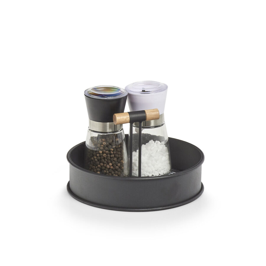 Serviertablett, Metall/Holz, schwarz – Ansicht 3