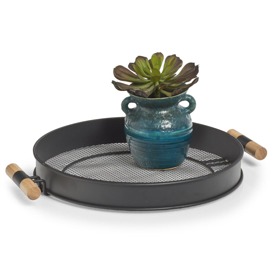 Serviertablett, Metall/Holz, schwarz – Ansicht 3