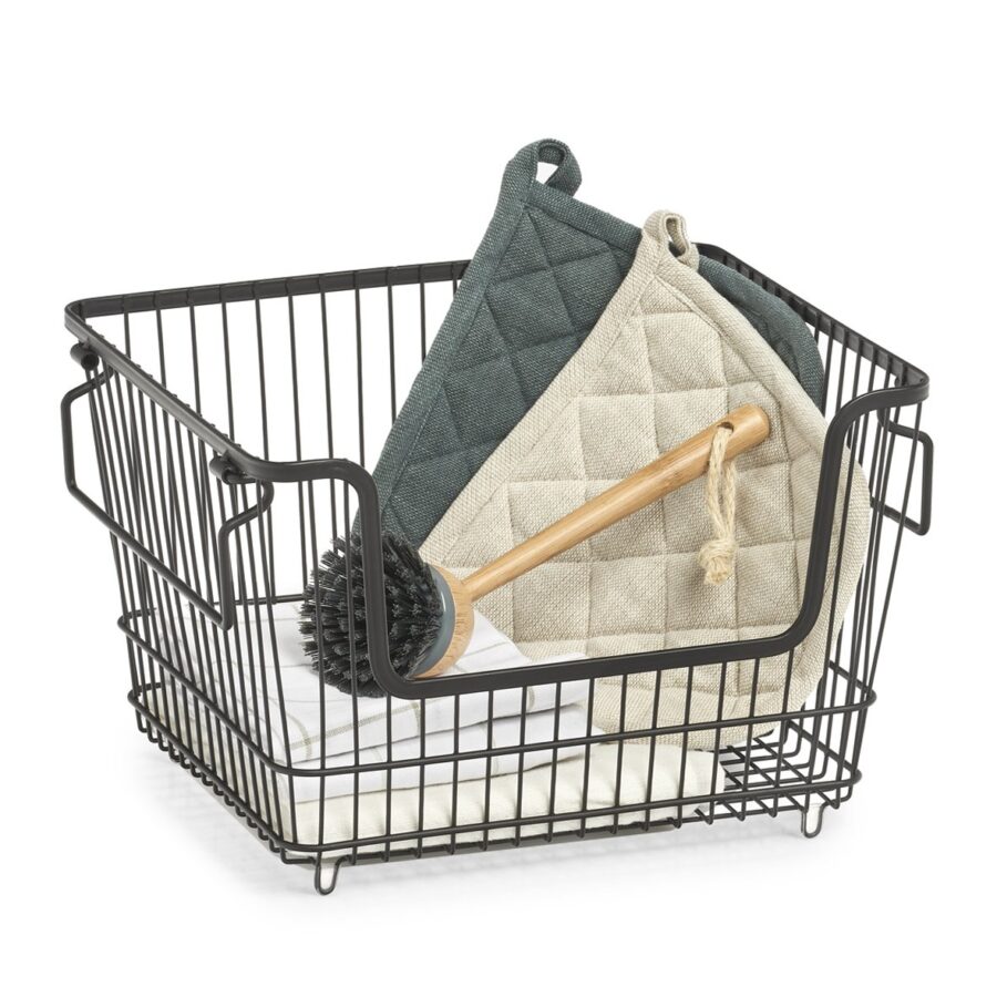 Vorratskorb, stapelbar, Metall, schwarz – Ansicht 3