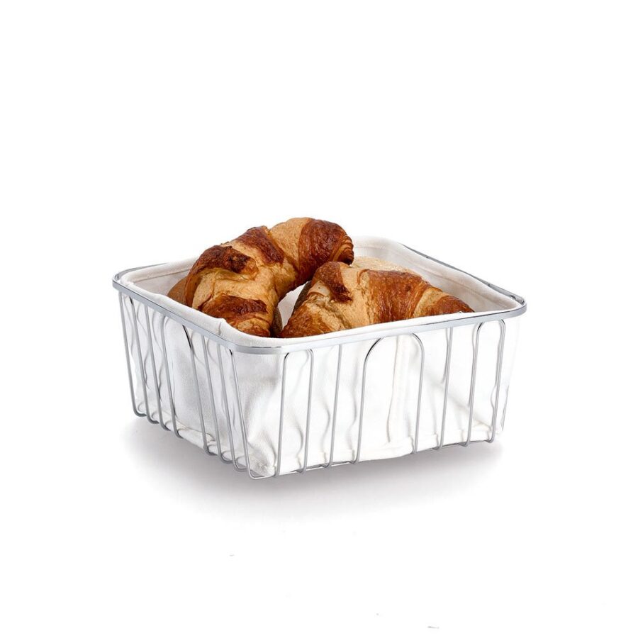 Brotkorb mit Beutel, Metall verchromt/Baumwolle – Ansicht 2