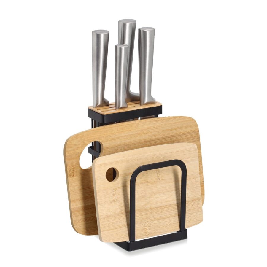 Messerblock mit Brettchenständer, Metall/Bambus, – Ansicht 3