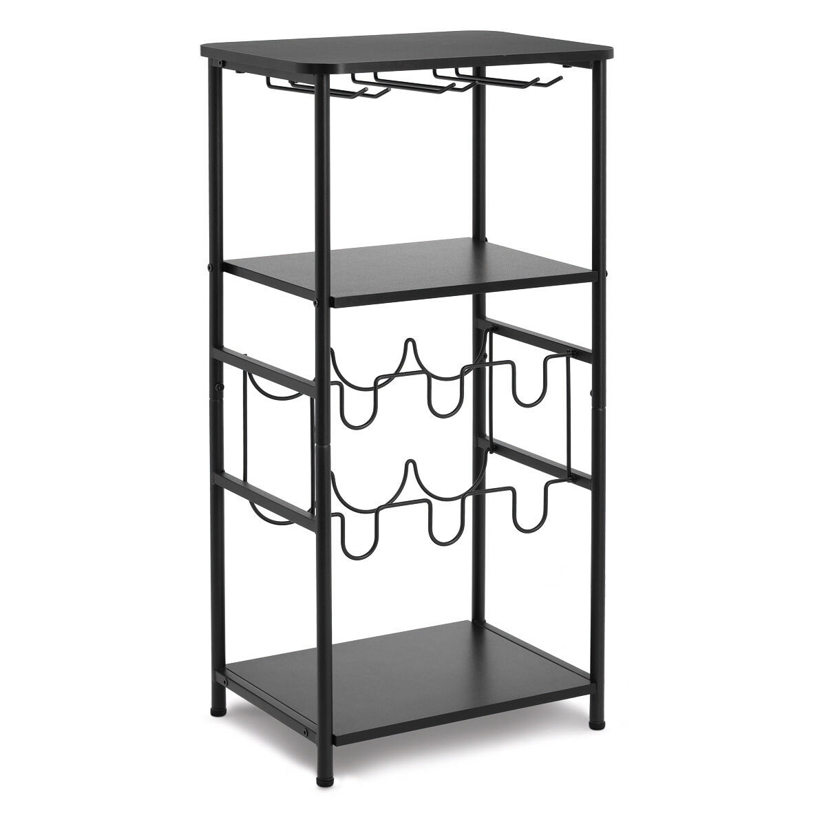 Weinregal m. Weinglashaltern, Metall/Holz, schwarz