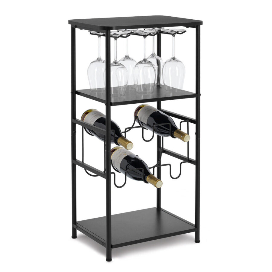 Weinregal m. Weinglashaltern, Metall/Holz, schwarz – Ansicht 2