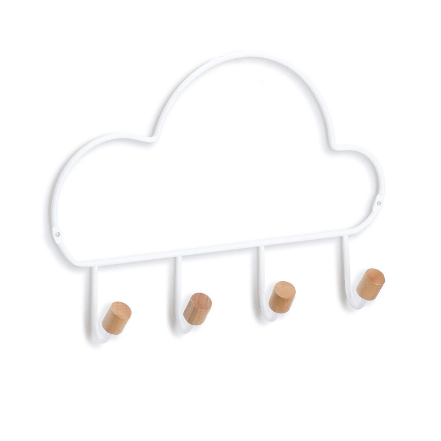 Hakenleiste m. 4 Haken "Cloud", Metall/Holz, weiß