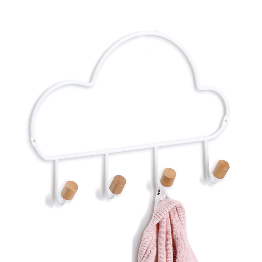 Hakenleiste m. 4 Haken "Cloud", Metall/Holz, weiß – Ansicht 2