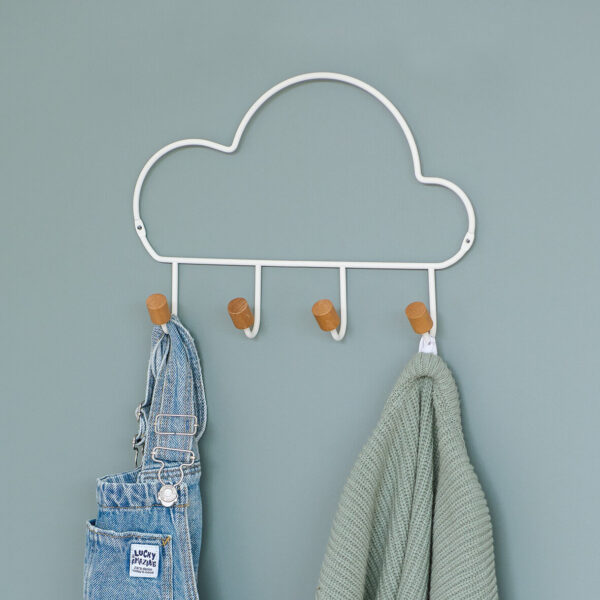 Hakenleiste m. 4 Haken "Cloud", Metall/Holz, weiß – Lifestyle 1