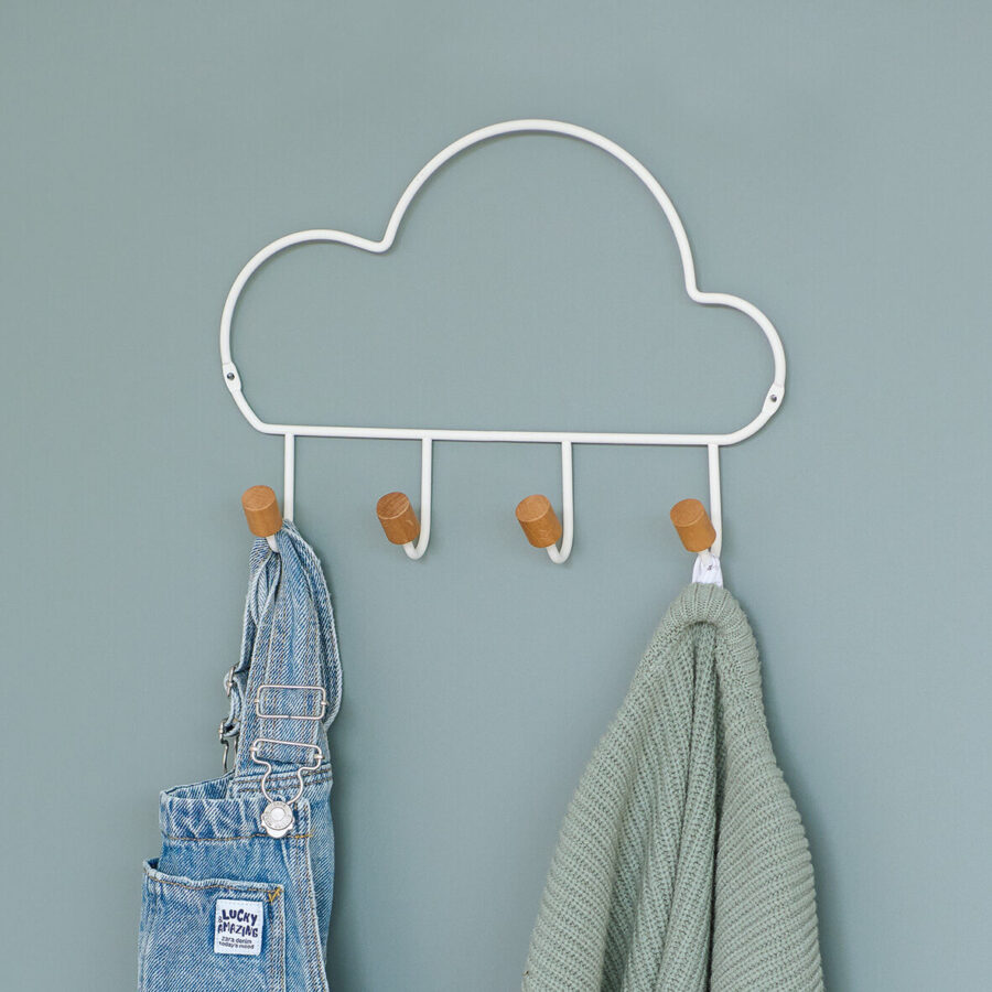 Hakenleiste m. 4 Haken "Cloud", Metall/Holz, weiß – Lifestyle 1