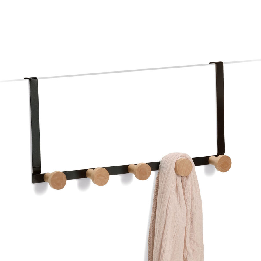 Türhänger m. 5 Haken, Metall/Holz, schwarz – Ansicht 2
