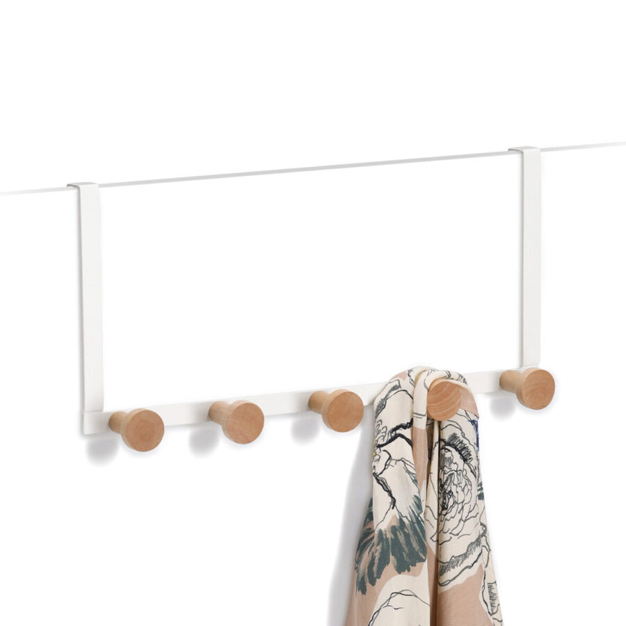 Türhänger m. 5 Haken, Metall/Holz, weiß – Ansicht 2