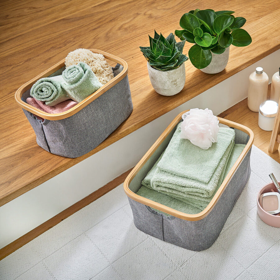 Aufbewahrungskorb, Polyester/Bambus, grau – Lifestyle 1