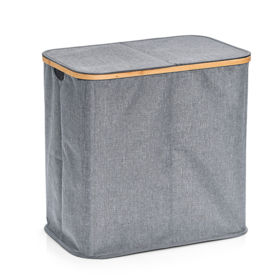 Wäschesammler, 2-fach, Polyester/Bambus, grau