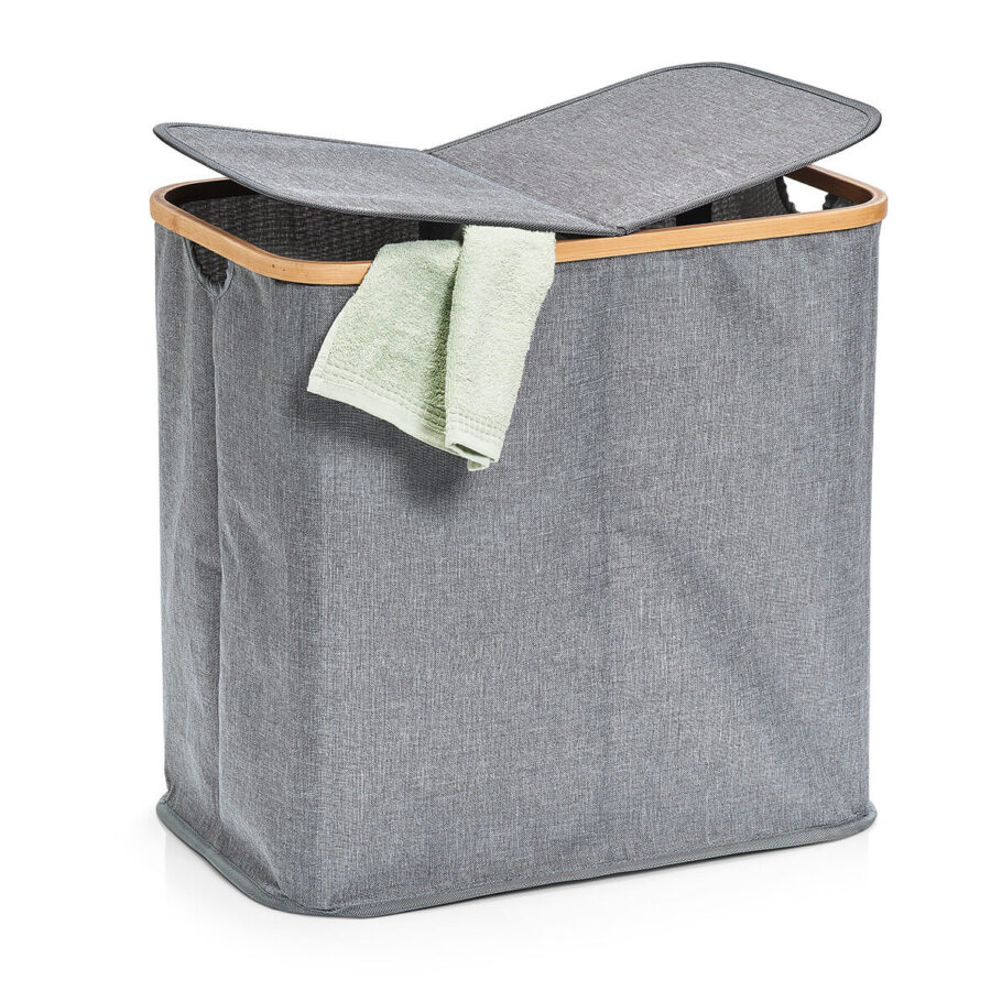 Wäschesammler, 2-fach, Polyester/Bambus, grau – Ansicht 2