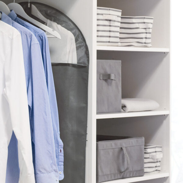 Aufbewahrungskorb "Stripes", Canvas, weiß/grau – Lifestyle 1