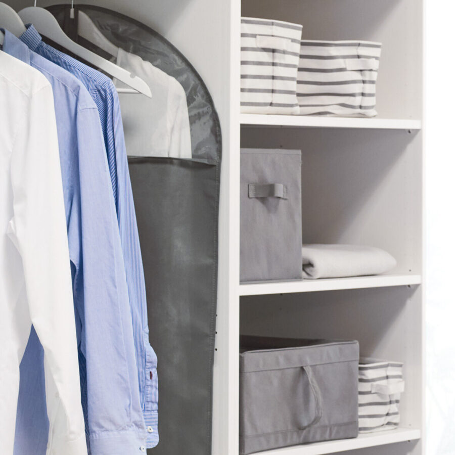 Aufbewahrungskorb "Stripes", Canvas, weiß/grau – Lifestyle 1