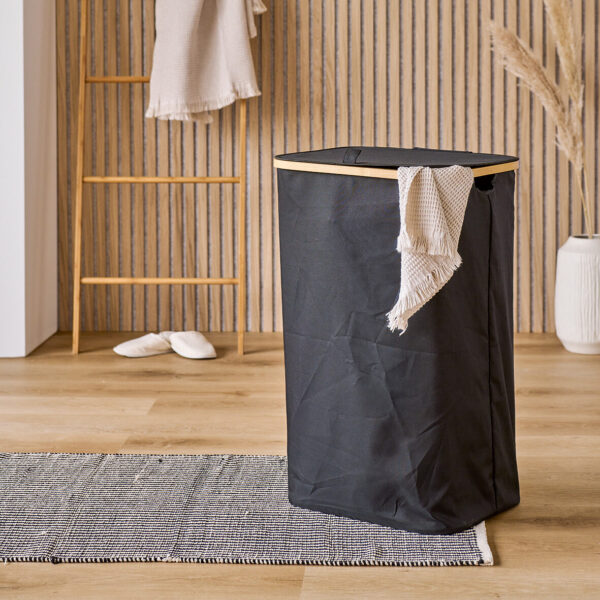 Wäschesammler m. Tragetasche, Polyester, schwarz – Lifestyle 1