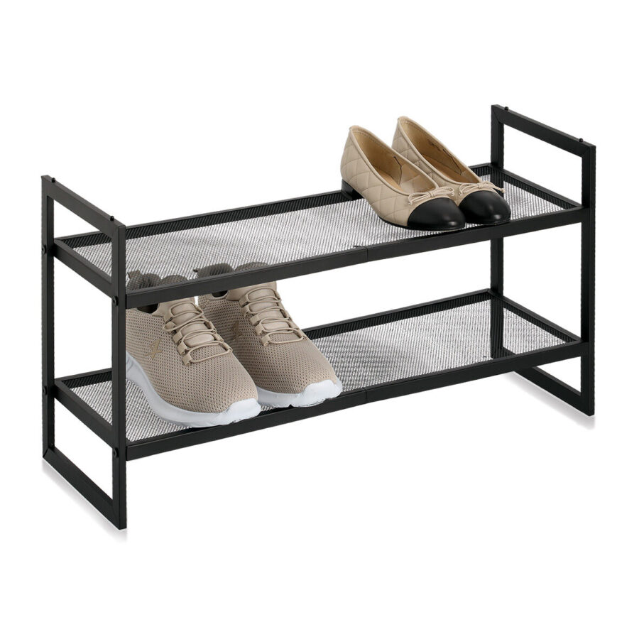 Schuhregal mit 2 Ablagen, stapelbar, Metall, – Ansicht 2