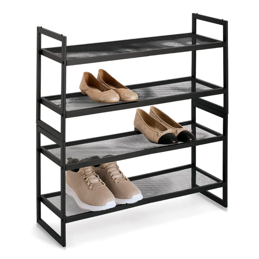 Schuhregal mit 2 Ablagen, stapelbar, Metall, – Ansicht 4