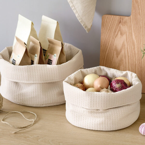 Aufbewahrungskorb, Waffelpiqué, Polyester, creme – Lifestyle 1