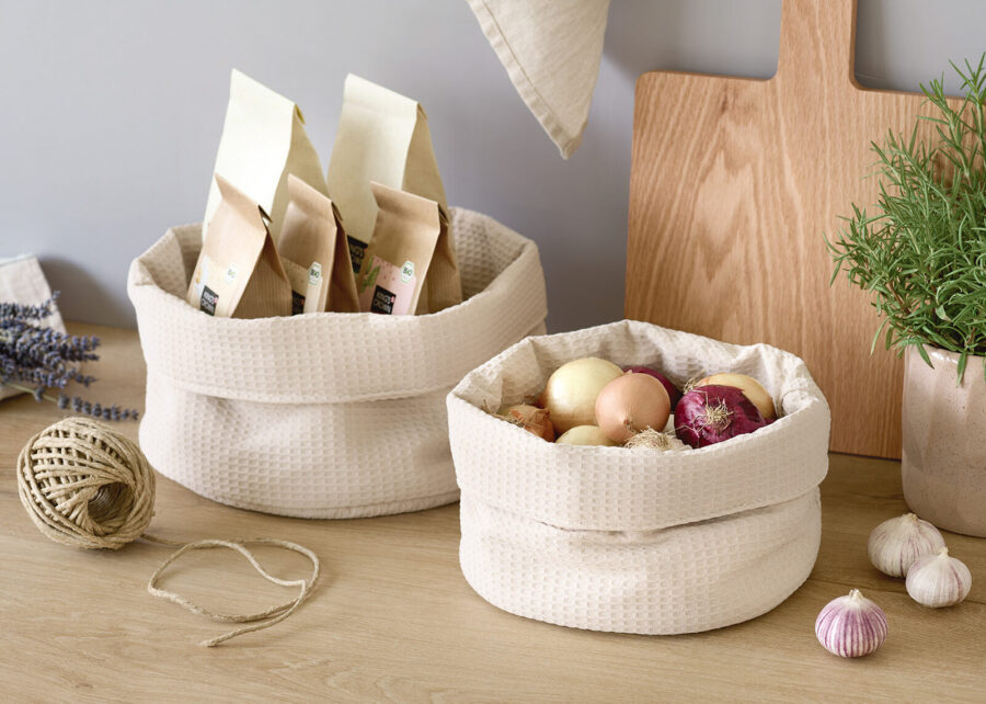 Aufbewahrungskorb, Waffelpiqué, Polyester, creme – Lifestyle 1