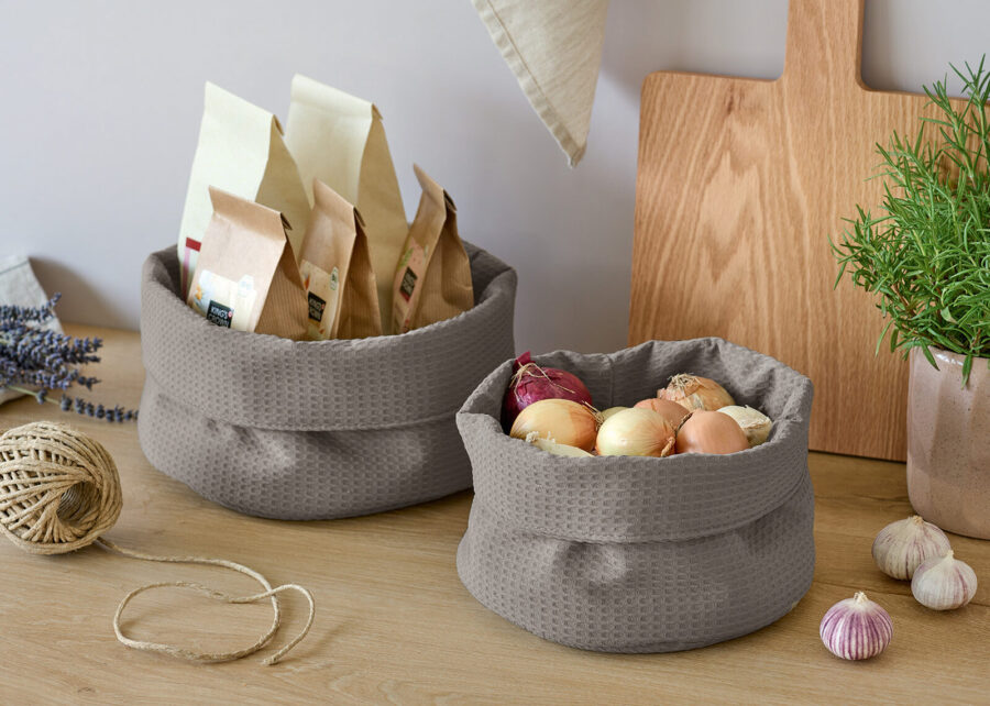 Aufbewahrungskorb, Waffelpiqué, Polyester, taupe – Lifestyle 1