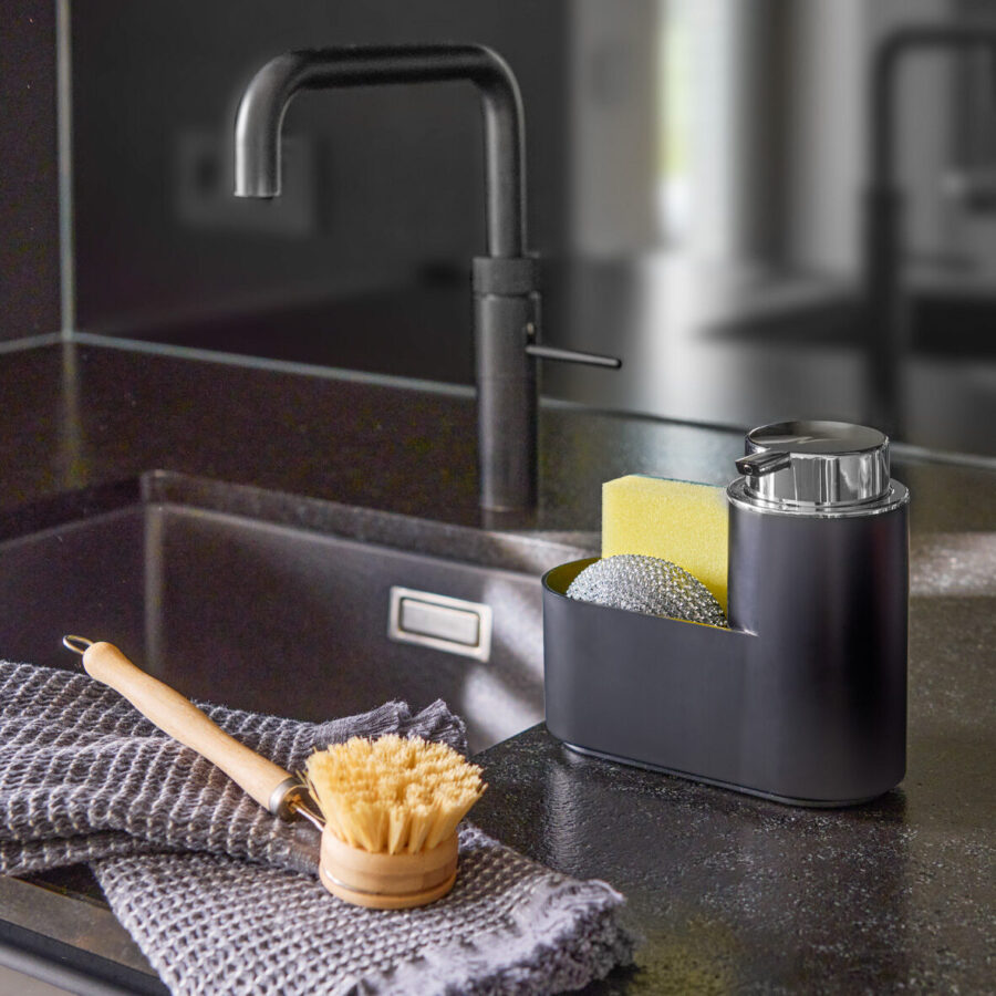 Seifenspender-Set, 3-tlg., Kunststoff, schwarz – Lifestyle 1