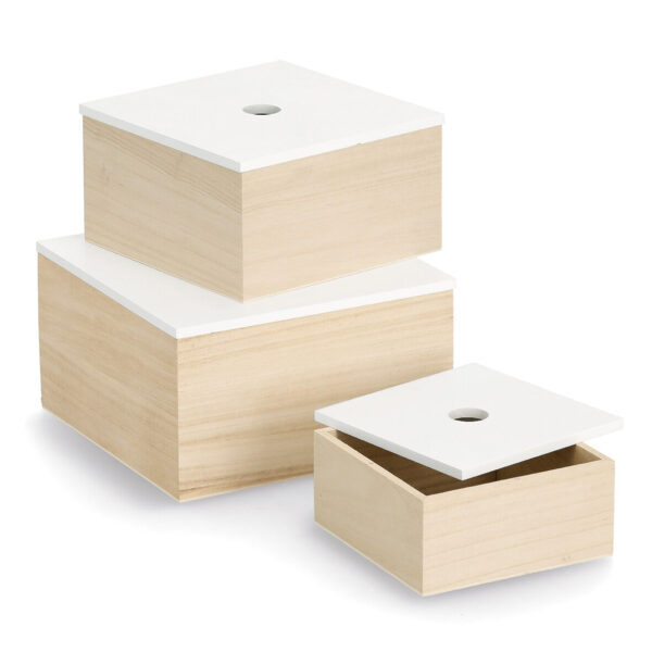 Aufbewahrungsboxen-Set 3-tlg., Holz, weiß/natur