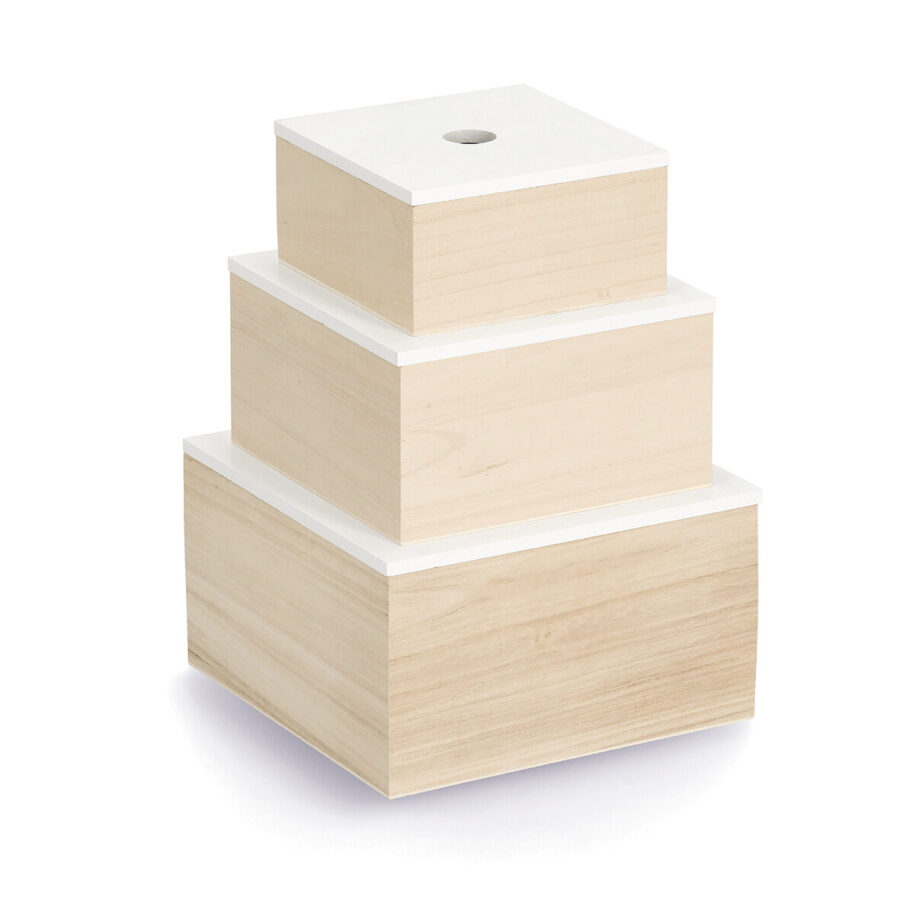 Aufbewahrungsboxen-Set 3-tlg., Holz, weiß/natur – Ansicht 2