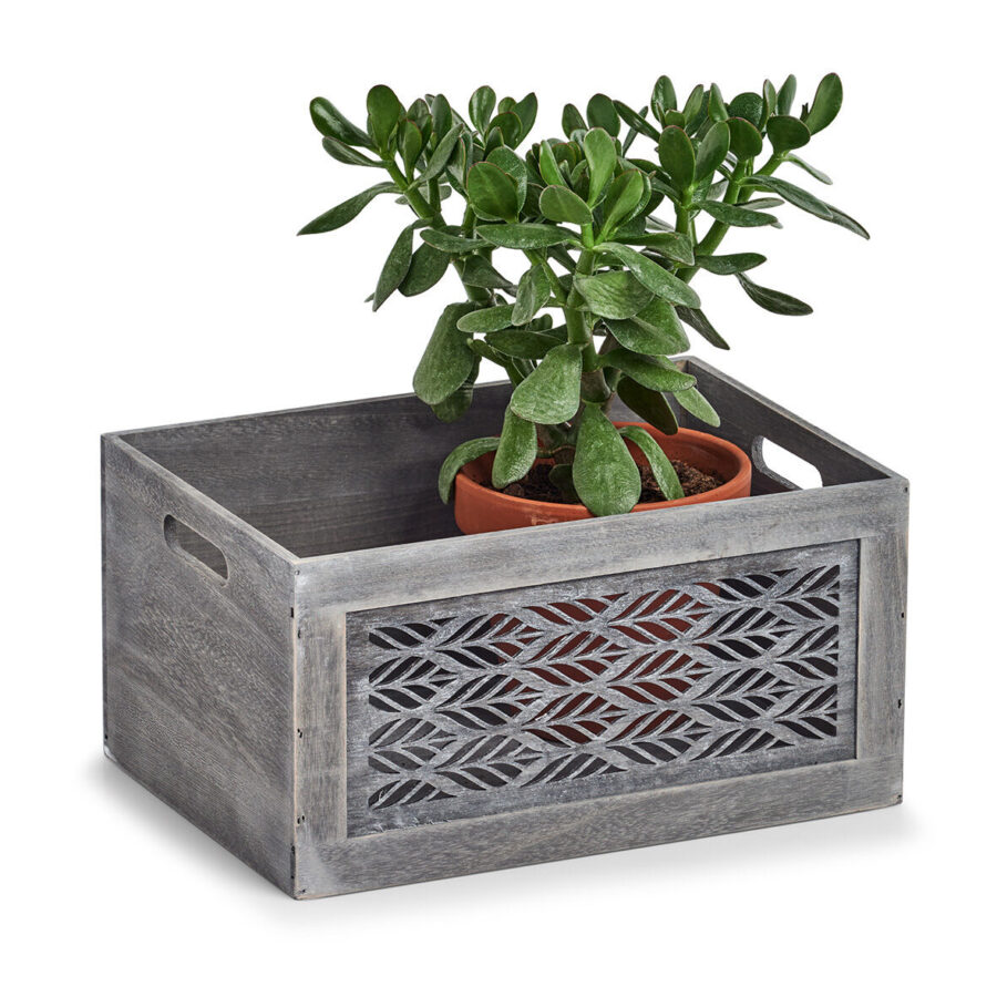 Aufbewahrungskiste "Leaves", Holz, grau – Ansicht 3