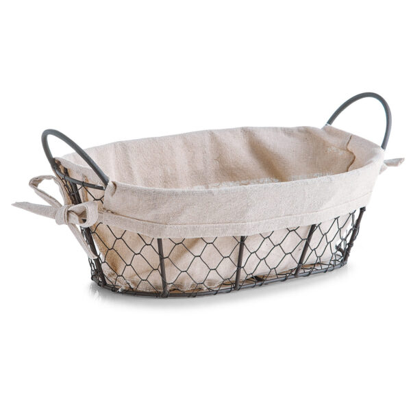 Brotkorb mit Beutel "Countrystyle", Metall/Leinen