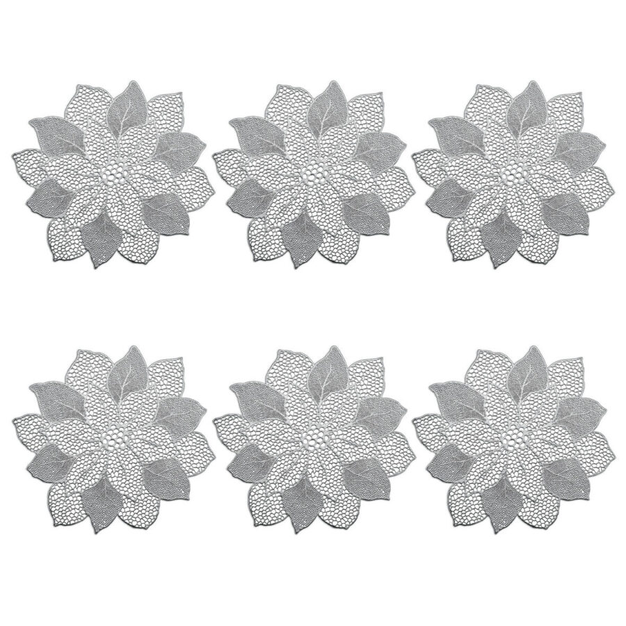 Platzset "Flower", 6er Set, Kunststoff, silber