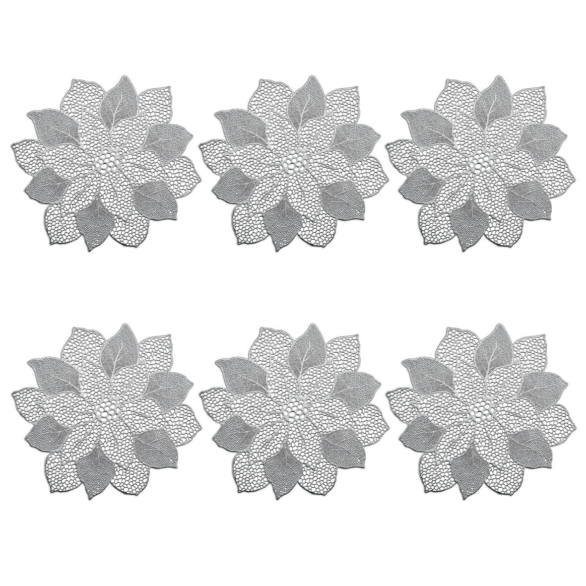 Platzset "Flower", 6er Set, Kunststoff, silber